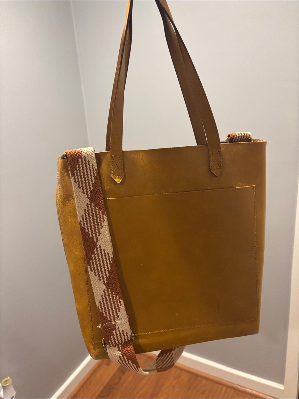 Madewell Leather Tote with Patterned Strap